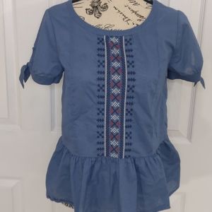 J. Crew Blue Blouse Peplem Hem Size 4